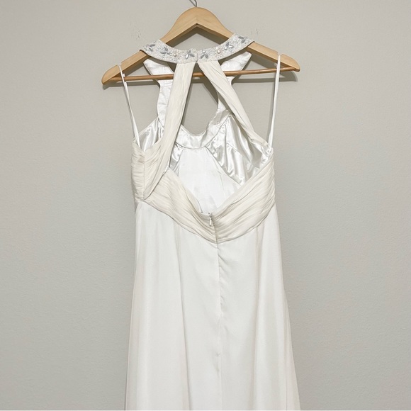 AIDAN MATTOX SILK IVORY BEADED KEYHOLE NECK EVENING GOWN SIZE 6 - Picture 6 of 13